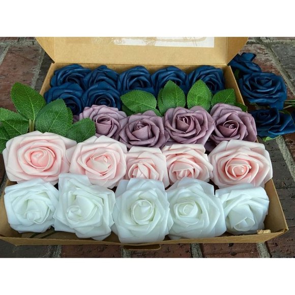 25 Count | Navy Blue, Dusty Purple White & Blush Artificial Flowers - Picture 3 of 3